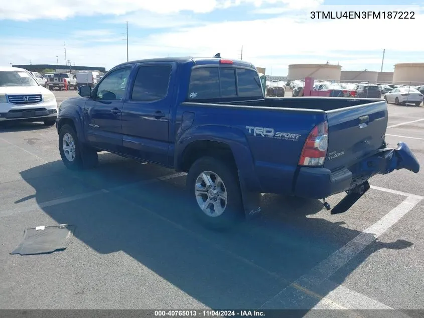 2015 Toyota Tacoma Base V6/Base V6 (M6)/Trd Pro VIN: 3TMLU4EN3FM187222 Lot: 40765013