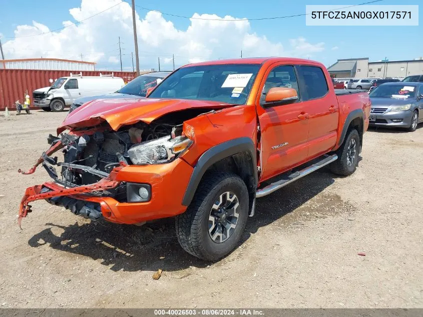 2016 Toyota Tacoma Trd Off Road VIN: 5TFCZ5AN0GX017571 Lot: 40026503