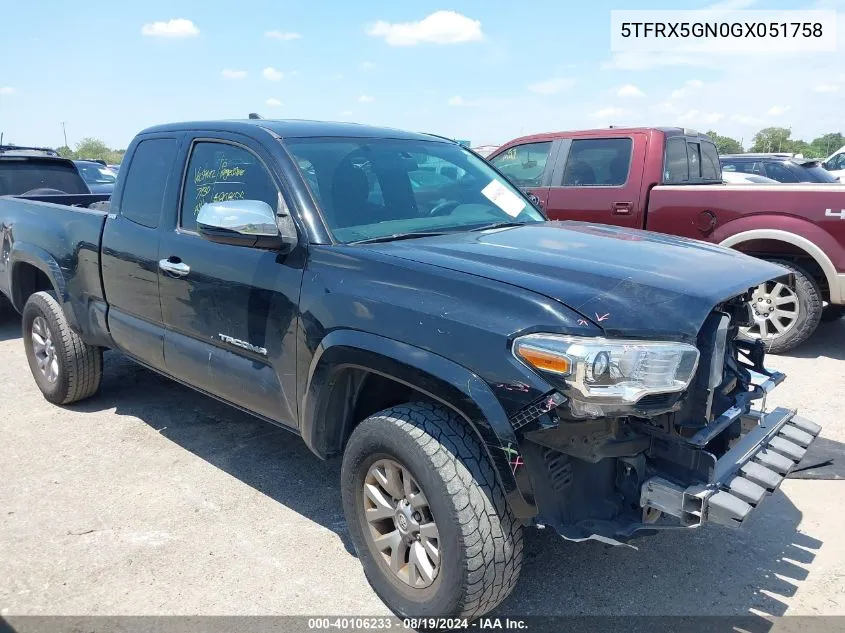 2016 Toyota Tacoma Sr5 VIN: 5TFRX5GN0GX051758 Lot: 40106233