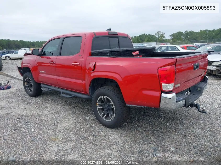 2016 Toyota Tacoma Sr5 V6 VIN: 5TFAZ5CN0GX005893 Lot: 40274853