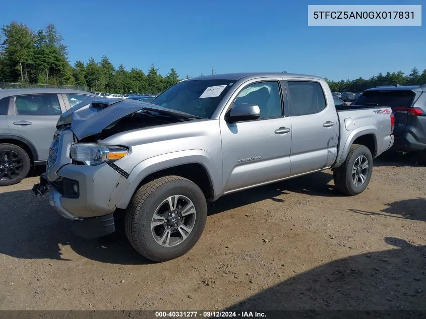 2016 Toyota Tacoma Trd Sport VIN: 5TFCZ5AN0GX017831 Lot: 40331277