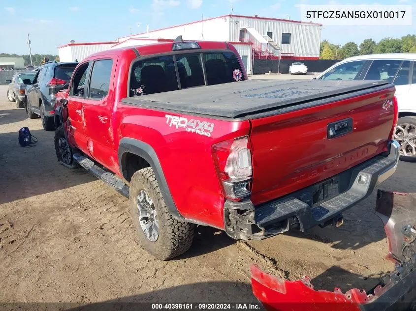 2016 Toyota Tacoma Trd Off Road VIN: 5TFCZ5AN5GX010017 Lot: 40398151