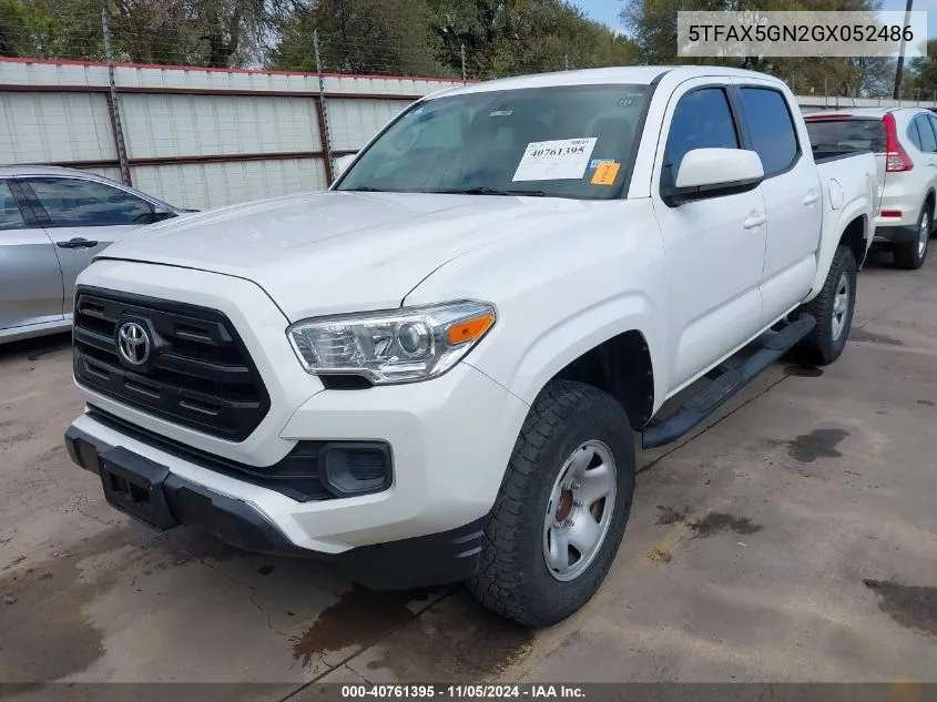 2016 Toyota Tacoma Sr VIN: 5TFAX5GN2GX052486 Lot: 40761395