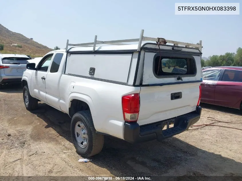 2017 Toyota Tacoma Sr VIN: 5TFRX5GN0HX083398 Lot: 39678035