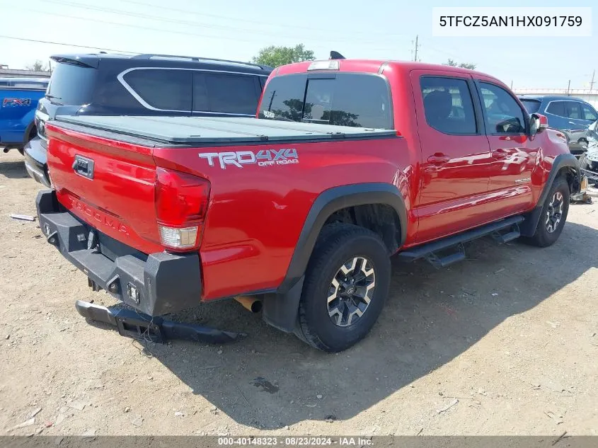 2017 Toyota Tacoma Trd Off Road VIN: 5TFCZ5AN1HX091759 Lot: 40148323