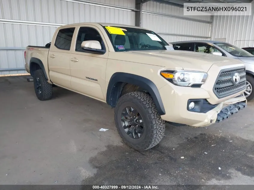 2017 Toyota Tacoma Dbl Cab/Sr/Trdspt/Or/Pro VIN: 5TFCZ5AN6HX096021 Lot: 40327999