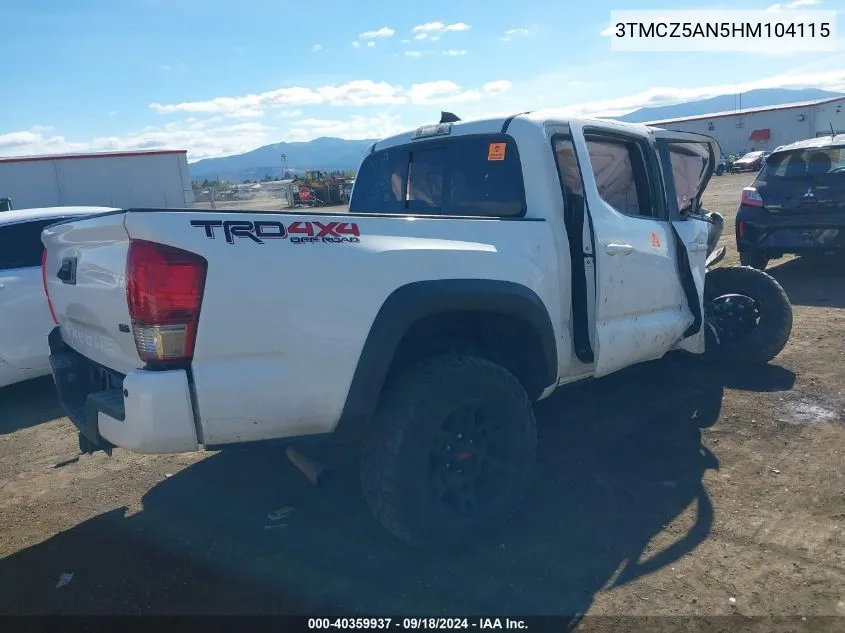 3TMCZ5AN5HM104115 2017 Toyota Tacoma Dbl Cab/Sr/Trdspt/Or/Pro