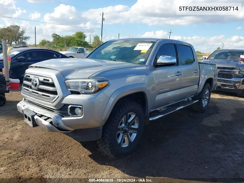 2017 Toyota Tacoma Limited VIN: 5TFGZ5ANXHX058714 Lot: 40663639