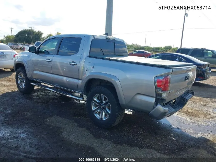 2017 Toyota Tacoma Limited VIN: 5TFGZ5ANXHX058714 Lot: 40663639