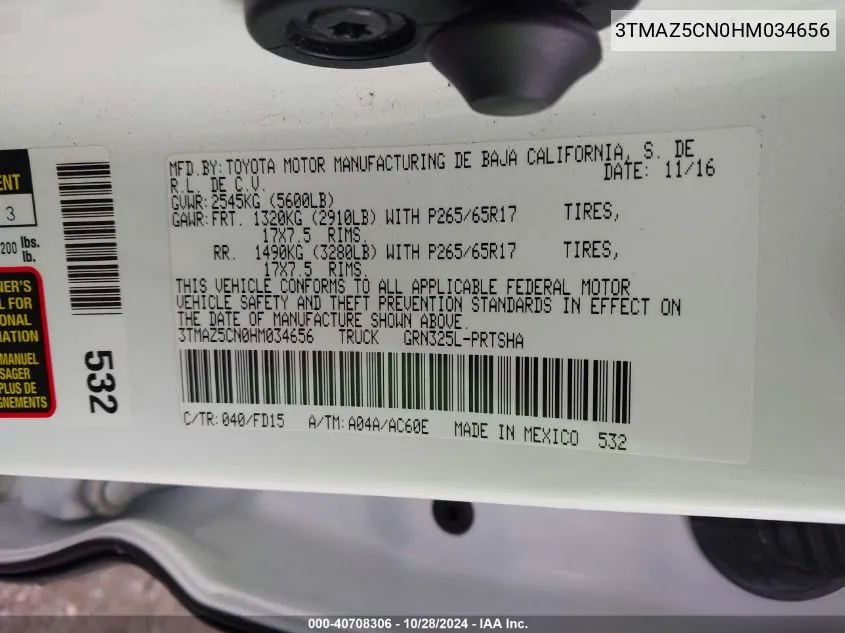 3TMAZ5CN0HM034656 2017 Toyota Tacoma Sr5 V6