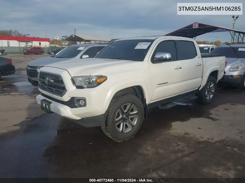 2017 Toyota Tacoma Limited VIN: 3TMGZ5AN5HM106285 Lot: 40772460