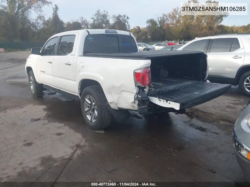 2017 Toyota Tacoma Limited VIN: 3TMGZ5AN5HM106285 Lot: 40772460