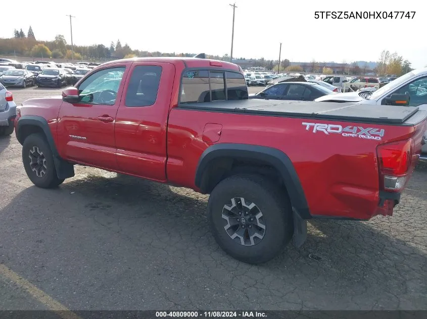 2017 Toyota Tacoma Trd Off Road VIN: 5TFSZ5AN0HX047747 Lot: 40809000