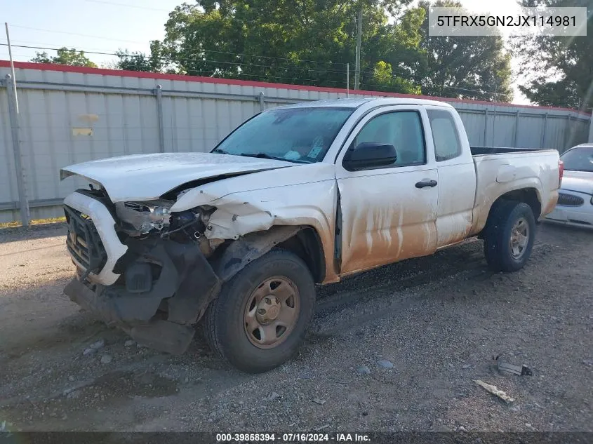 2018 Toyota Tacoma Sr VIN: 5TFRX5GN2JX114981 Lot: 39858394