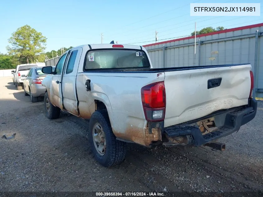 2018 Toyota Tacoma Sr VIN: 5TFRX5GN2JX114981 Lot: 39858394