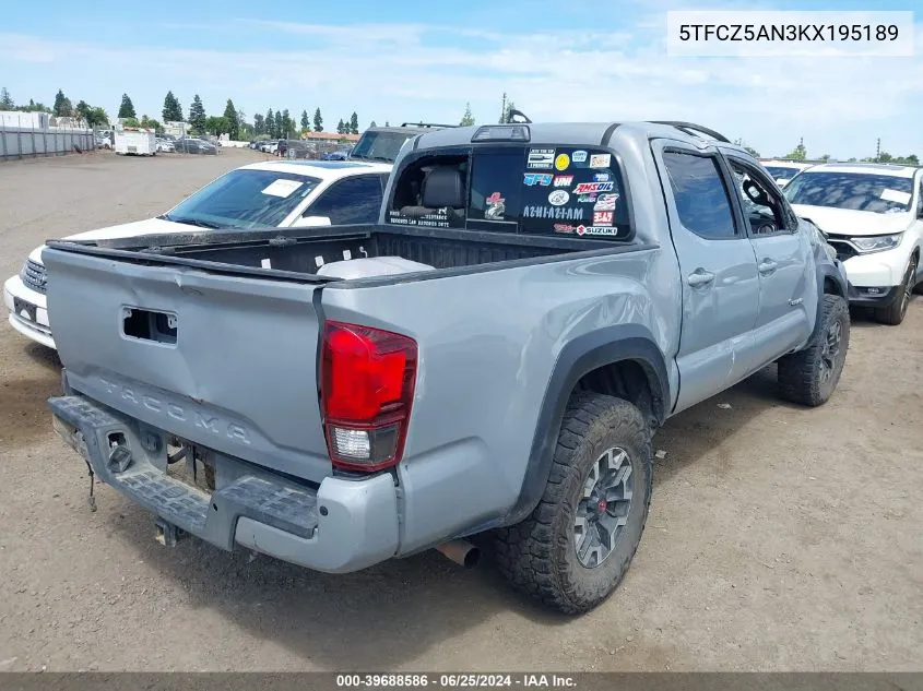 2019 Toyota Tacoma Trd Off Road VIN: 5TFCZ5AN3KX195189 Lot: 39688586