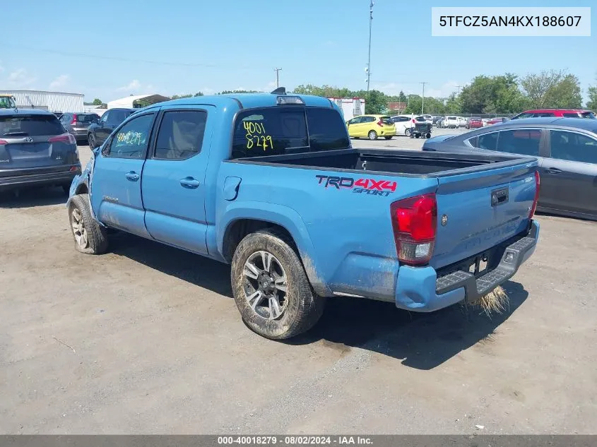 2019 Toyota Tacoma Trd Sport VIN: 5TFCZ5AN4KX188607 Lot: 40018279