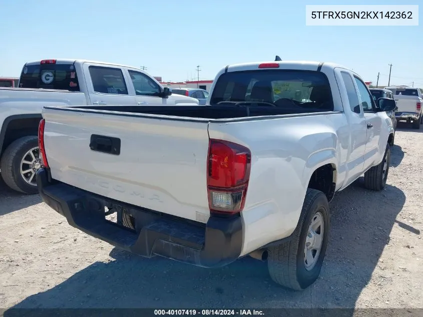 2019 Toyota Tacoma Sr VIN: 5TFRX5GN2KX142362 Lot: 40107419