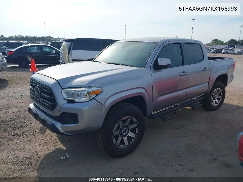 2019 Toyota Tacoma Sr VIN: 5TFAX5GN7KX155993 Lot: 40113946