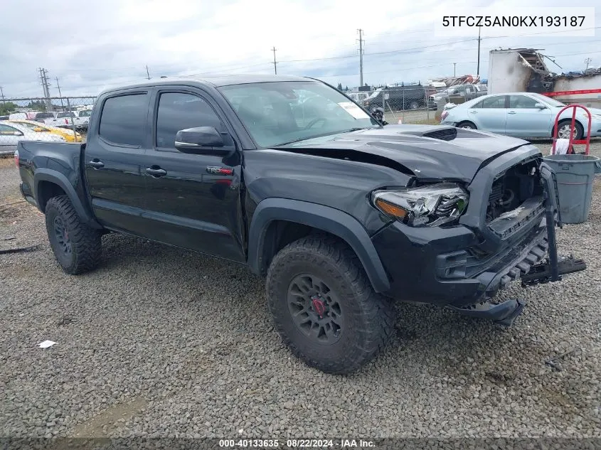 2019 Toyota Tacoma Trd Pro VIN: 5TFCZ5AN0KX193187 Lot: 40133635