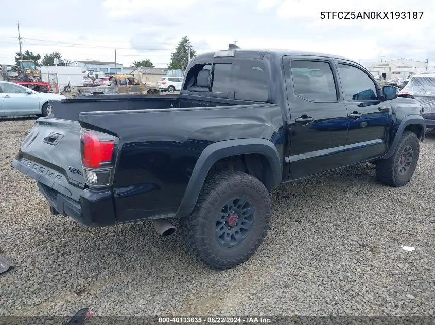 5TFCZ5AN0KX193187 2019 Toyota Tacoma Trd Pro