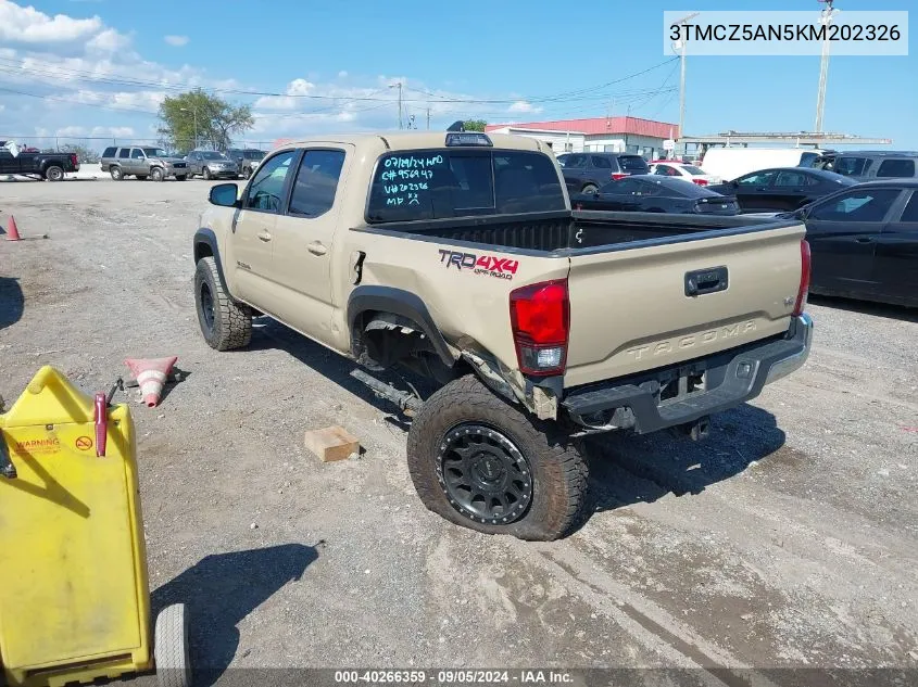 2019 Toyota Tacoma Trd Off Road VIN: 3TMCZ5AN5KM202326 Lot: 40266359