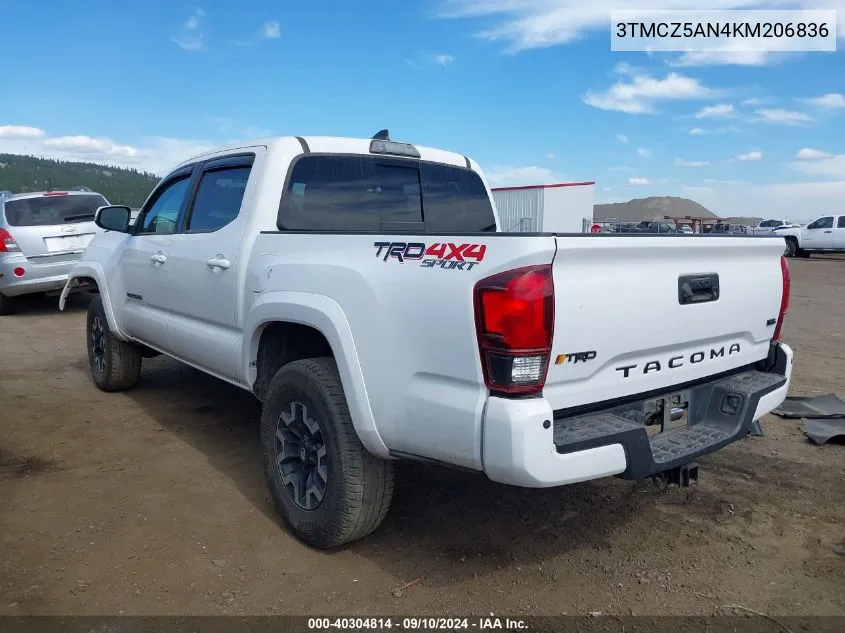 2019 Toyota Tacoma Double Cab/Sr/Sr5/Trd Spo VIN: 3TMCZ5AN4KM206836 Lot: 40304814