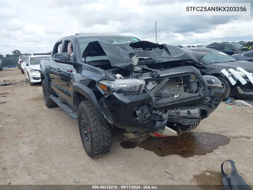 2019 Toyota Tacoma Double Cab/Sr/Sr5/Trd Spo VIN: 5TFCZ5AN5KX203356 Lot: 40315215