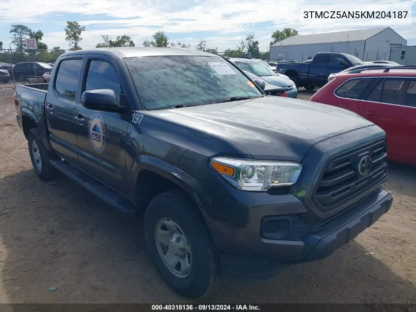 2019 Toyota Tacoma Sr V6 VIN: 3TMCZ5AN5KM204187 Lot: 40318136