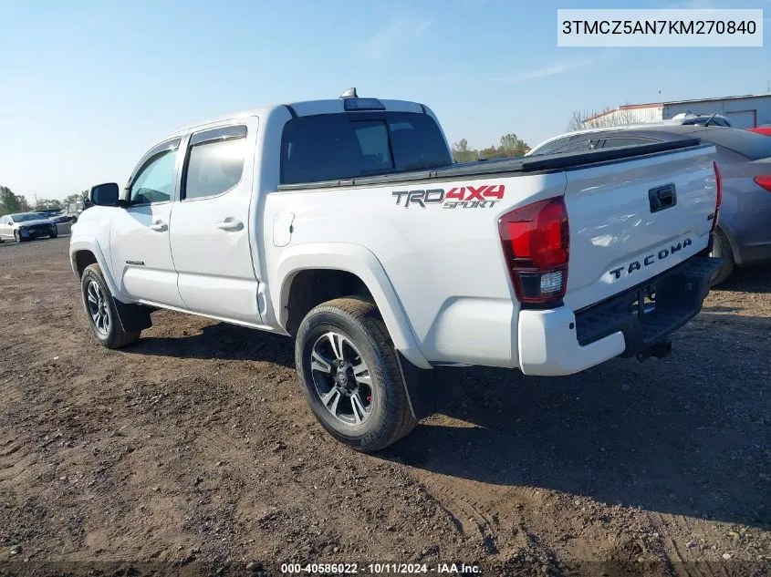 2019 Toyota Tacoma Double Cab/Sr/Sr5/Trd Sport/Trd Off Road/Trd Pro VIN: 3TMCZ5AN7KM270840 Lot: 40586022