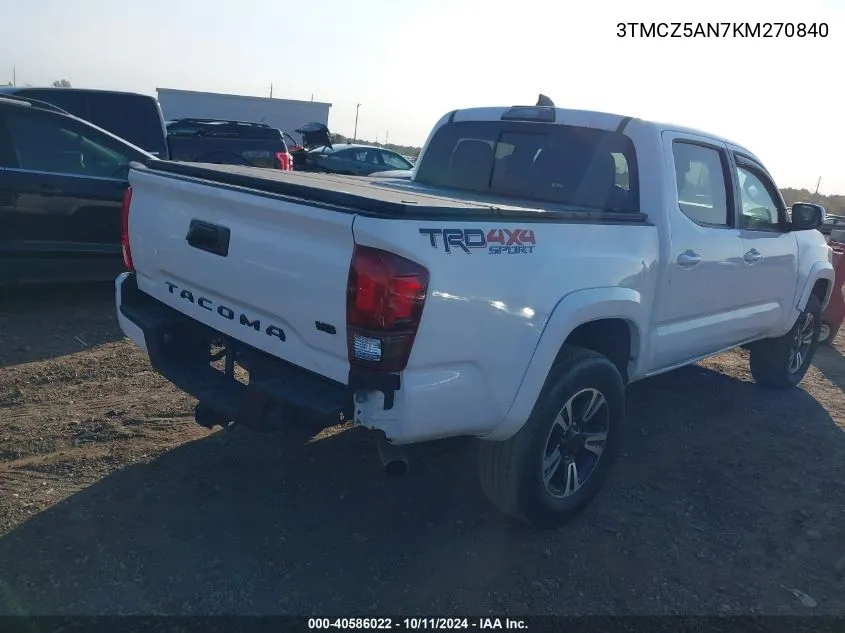 2019 Toyota Tacoma Double Cab/Sr/Sr5/Trd Sport/Trd Off Road/Trd Pro VIN: 3TMCZ5AN7KM270840 Lot: 40586022