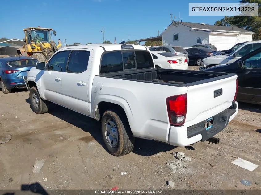 2019 Toyota Tacoma Sr VIN: 5TFAX5GN7KX143228 Lot: 40658564