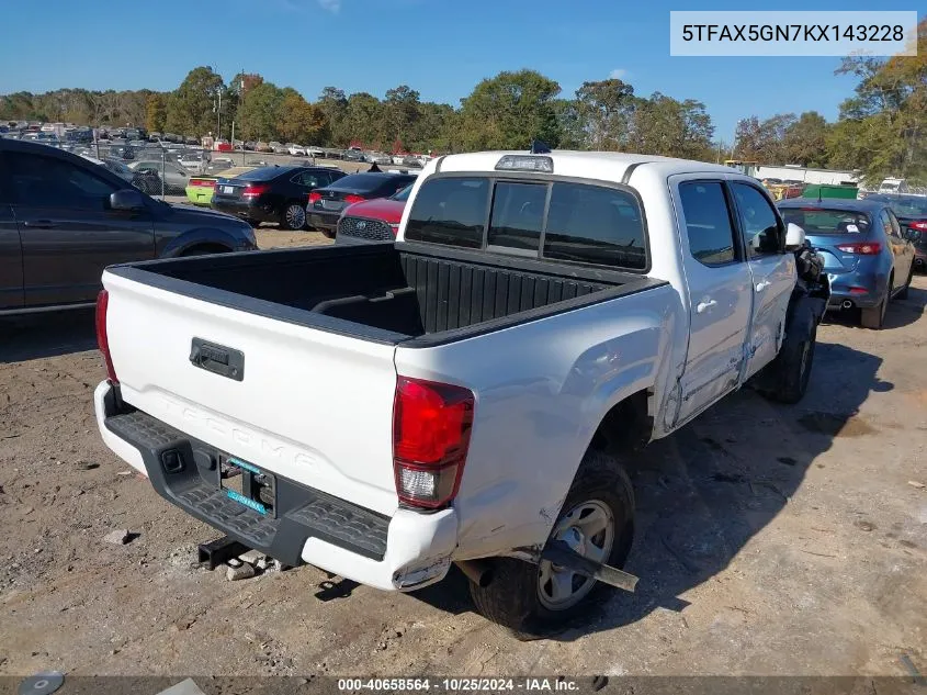 2019 Toyota Tacoma Sr VIN: 5TFAX5GN7KX143228 Lot: 40658564