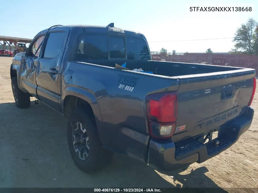 2019 Toyota Tacoma Sr VIN: 5TFAX5GNXKX138668 Lot: 40676129