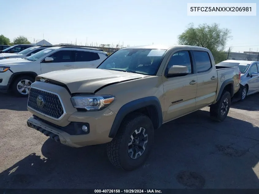 2019 Toyota Tacoma Trd Off Road VIN: 5TFCZ5ANXKX206981 Lot: 40726158