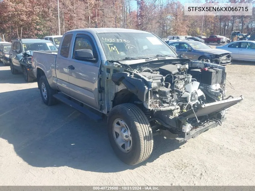 2019 Toyota Tacoma Sr VIN: 5TFSX5EN6KX066715 Lot: 40729500