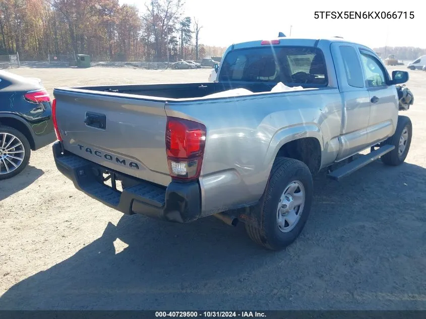 2019 Toyota Tacoma Sr VIN: 5TFSX5EN6KX066715 Lot: 40729500