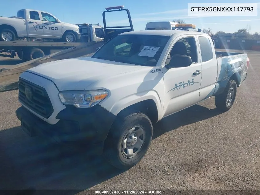 2019 Toyota Tacoma Sr VIN: 5TFRX5GNXKX147793 Lot: 40907430