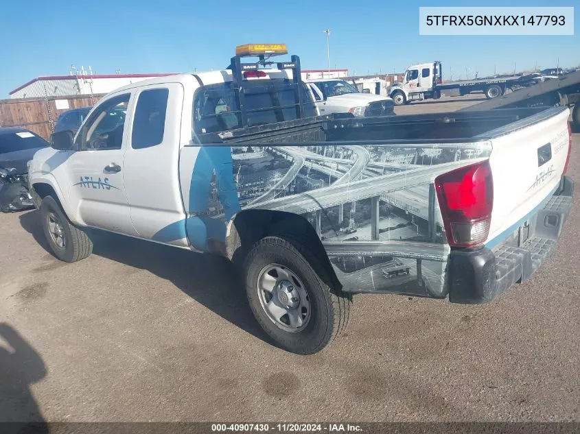 2019 Toyota Tacoma Sr VIN: 5TFRX5GNXKX147793 Lot: 40907430