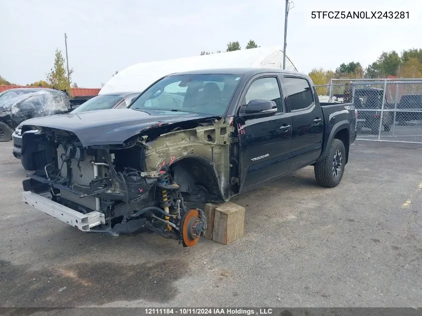 2020 Toyota Tacoma VIN: 5TFCZ5AN0LX243281 Lot: 12111184