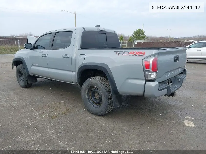 2020 Toyota Tacoma VIN: 5TFCZ5AN3LX244117 Lot: 12141165