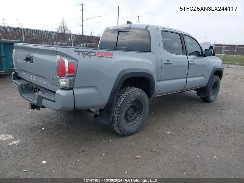 2020 Toyota Tacoma VIN: 5TFCZ5AN3LX244117 Lot: 12141165