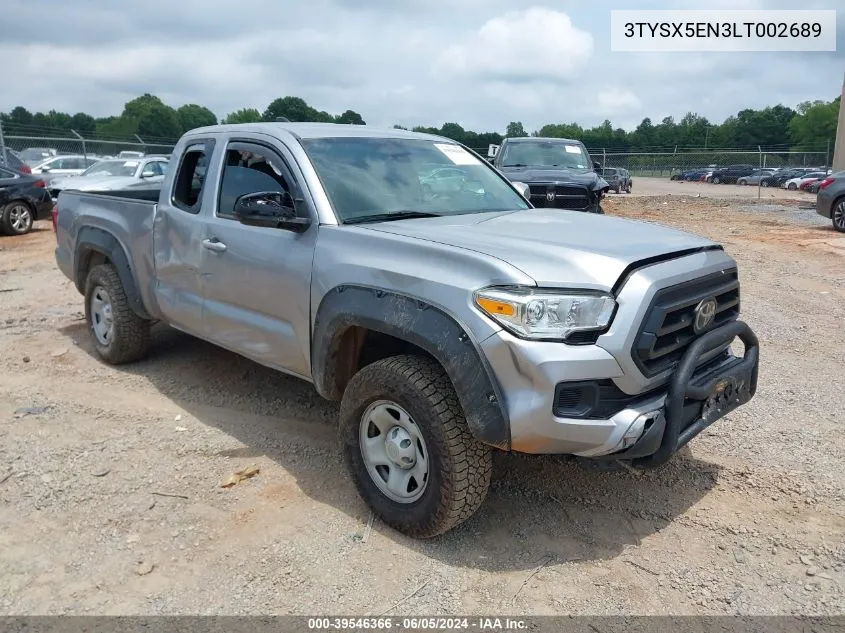 2020 Toyota Tacoma Sr VIN: 3TYSX5EN3LT002689 Lot: 39546366