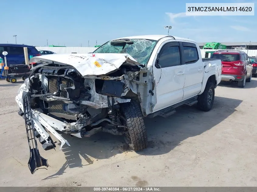 2020 Toyota Tacoma Sr V6 VIN: 3TMCZ5AN4LM314620 Lot: 39740384