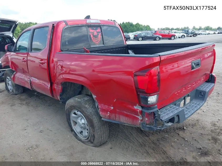 2020 Toyota Tacoma Sr VIN: 5TFAX5GN3LX177524 Lot: 39868822