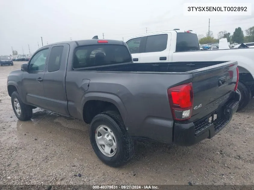 2020 Toyota Tacoma Access Cab/Sr/Sr5 VIN: 3TYSX5EN0LT002892 Lot: 40379631