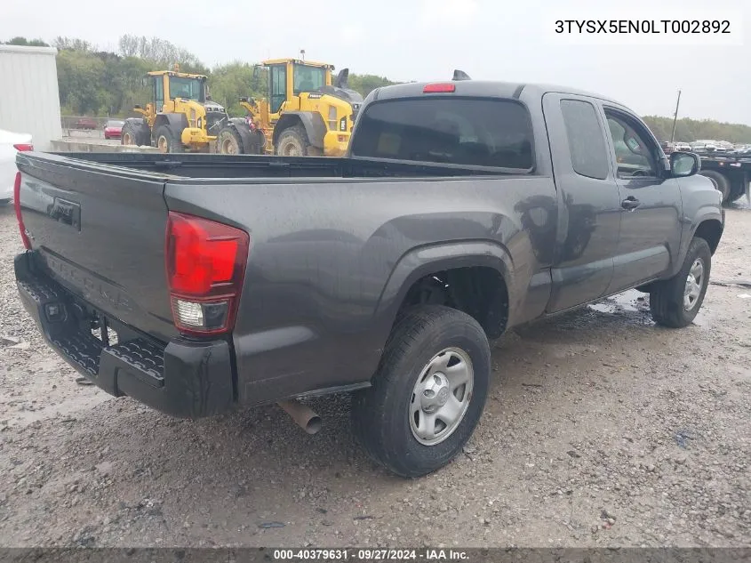 3TYSX5EN0LT002892 2020 Toyota Tacoma Access Cab/Sr/Sr5