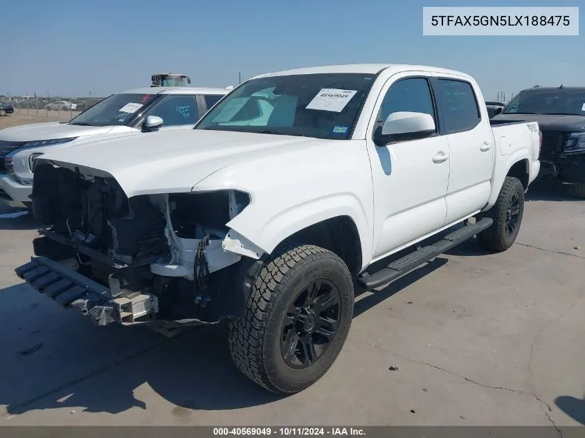 2020 Toyota Tacoma Double Cab/Sr/Sr5 VIN: 5TFAX5GN5LX188475 Lot: 40569049