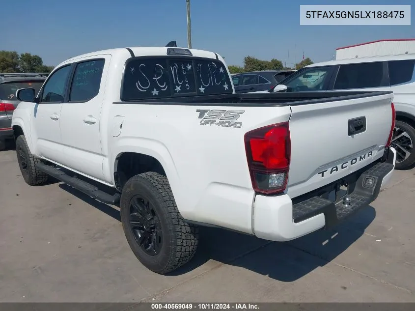 2020 Toyota Tacoma Double Cab/Sr/Sr5 VIN: 5TFAX5GN5LX188475 Lot: 40569049