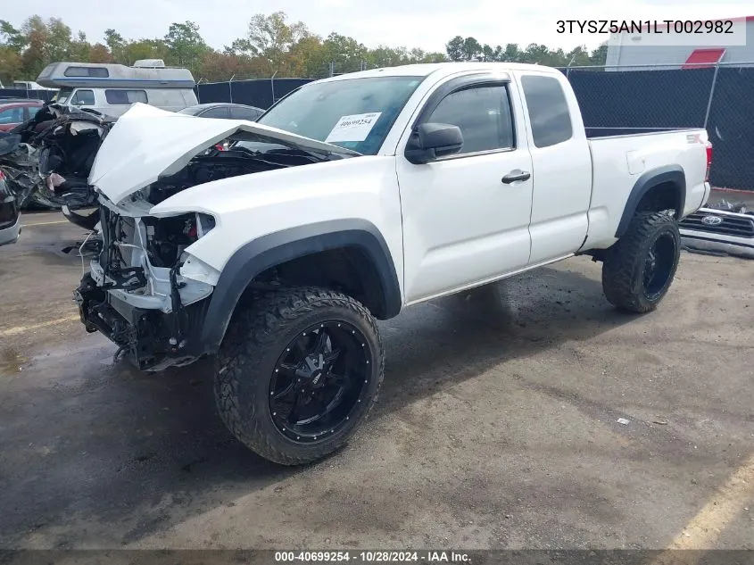 2020 Toyota Tacoma Sr V6 VIN: 3TYSZ5AN1LT002982 Lot: 40699254